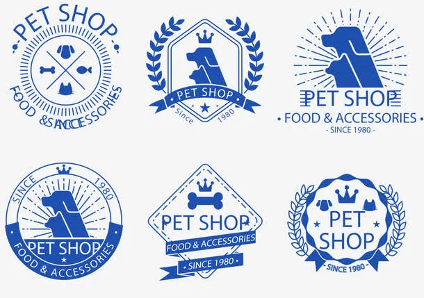 6款水彩宠物店标志免抠