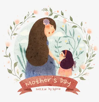 卡通手绘母女图免抠