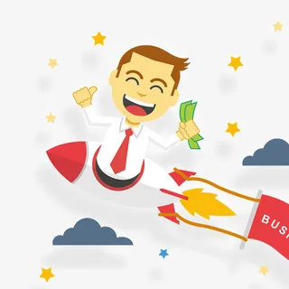 卡通创意乘坐火箭飞升的人免抠