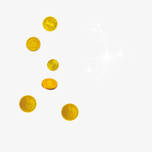 手绘金属质感黄色的金币免抠