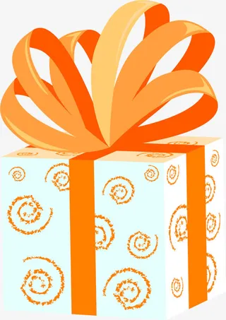 橙色的丝带及圈圈底纹的礼盒免抠