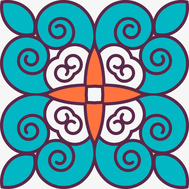 蓝色民族风花纹免抠