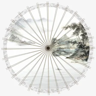 白色水墨画伞免抠