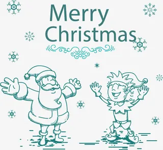 手绘圣诞老人和精灵免抠