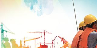 彩色简约建筑施工安全展板海报背景素材高清