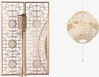 中式 金色屏风 灯 福字免抠