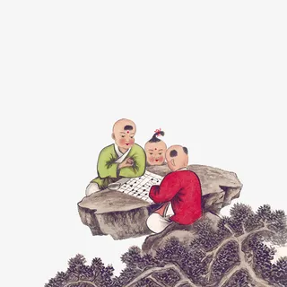 古代孩童下围棋免抠