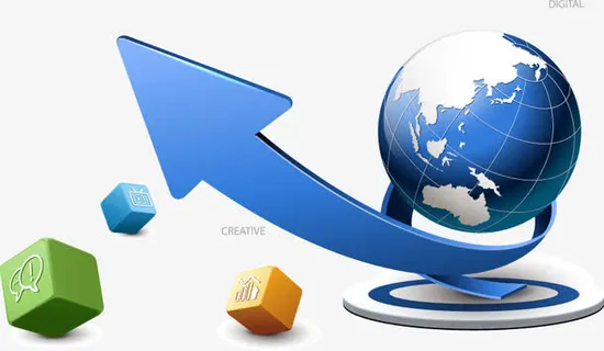 手绘蓝色地球仪箭头图案免抠