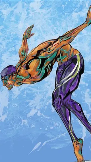 蓝色手绘游泳场景背景图高清