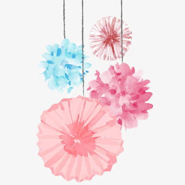 水彩绘挂饰花朵矢量图免抠