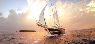 夕阳大海船只海报素材高清