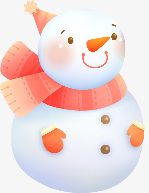 手绘粉色可爱雪人免抠