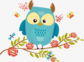 卡通手绘树枝小鸟免抠