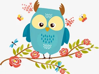 卡通手绘树枝小鸟免抠