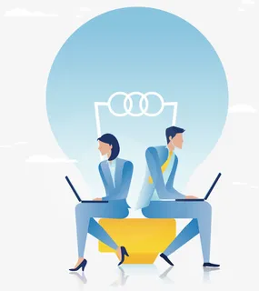 卡通背靠背上班的人免抠