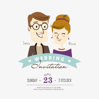 创意卡通人物婚礼邀请卡矢量素材免抠