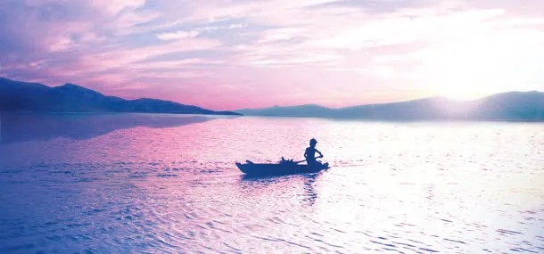 山湖孩童小船免抠