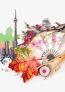 扇子梅花建筑物免抠