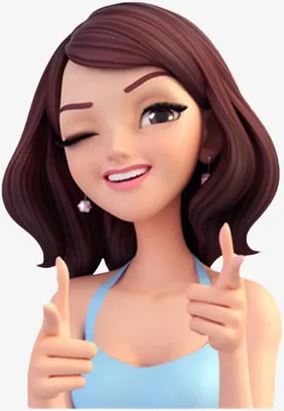 卡通开心美女手绘免抠