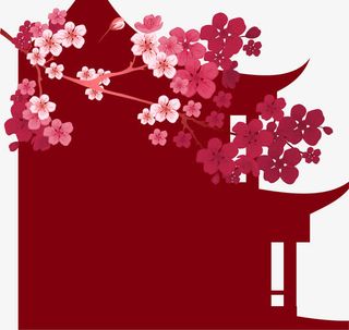矢量手绘建筑和梅花免抠