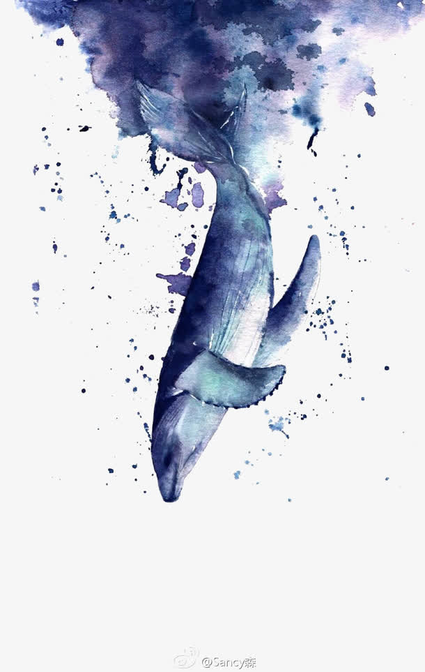 蓝色鲸鱼免抠手绘/卡通卡通元素