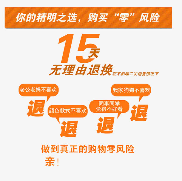 购物零风险15天无理由退换免抠