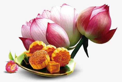 中秋节月饼荷花装饰图案免抠 中秋节月饼荷花装饰图案免抠