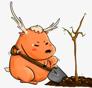 用铲子种树的小动物免抠