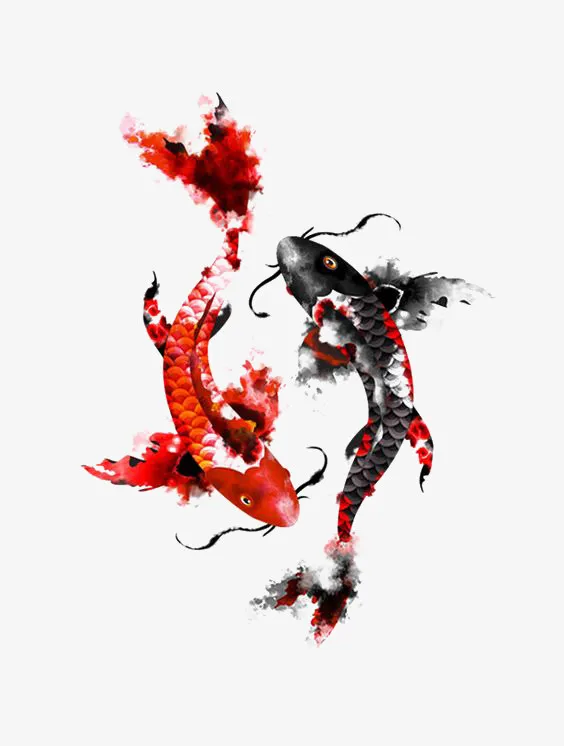 水墨金鱼免抠