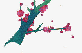 手绘古代树枝梅花免抠
