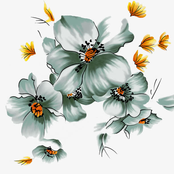 复古色花朵图案免抠