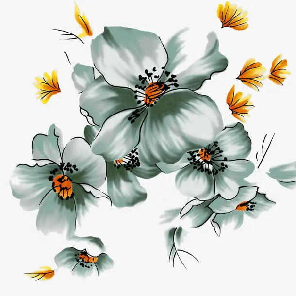 复古色花朵图案免抠