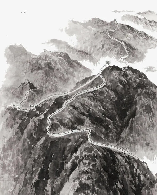 长城水墨画免抠