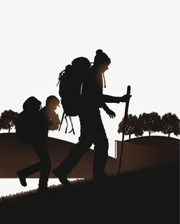 夕阳下背包客剪影免抠