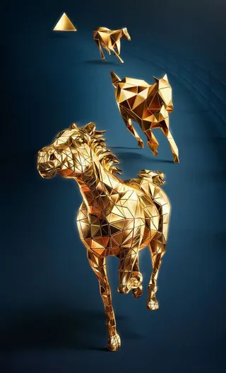 金黄抽象立体飞马免抠