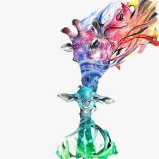 长颈鹿母子迷幻色彩免抠