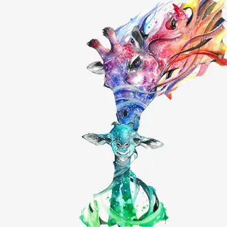 长颈鹿母子迷幻色彩免抠 长颈鹿母子迷幻色彩免抠