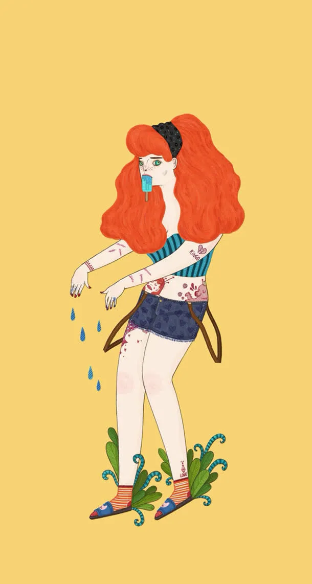 吃冰棒的女人动漫海报背景