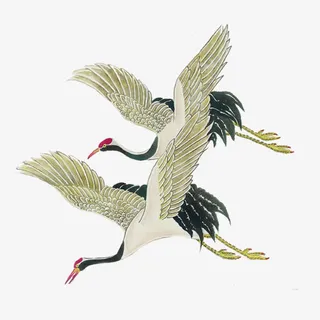 水墨画两只丹顶鹤免抠