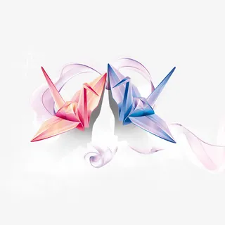红蓝双色浪漫千纸鹤免抠