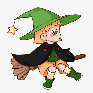 万圣节骑着扫把的绿色女巫免抠