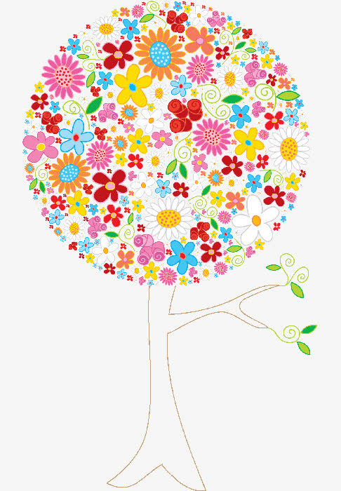 炫彩花朵树枝免抠