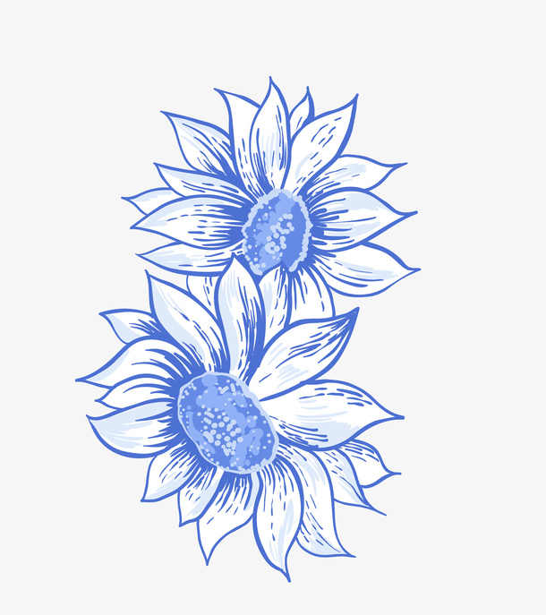 手绘蓝色花朵向日葵花免抠