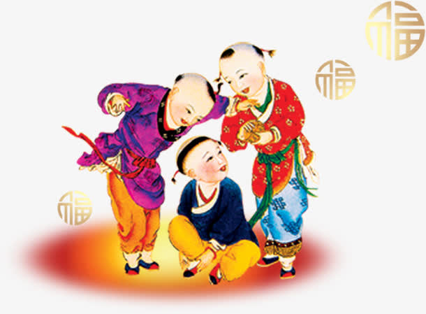 中国画嬉闹的童子中秋免抠