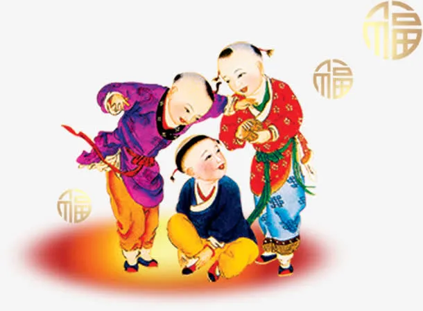 中国画嬉闹的童子中秋免抠