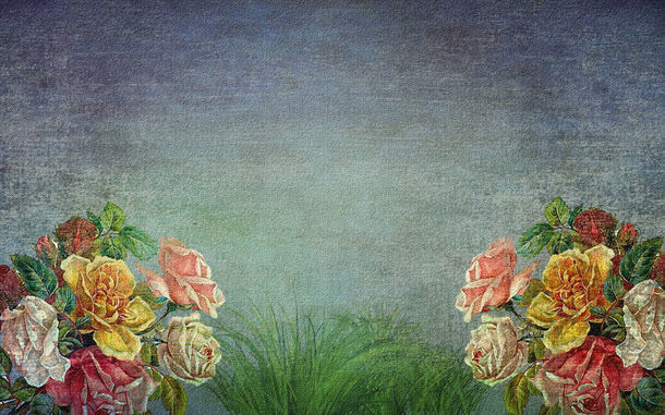 彩色玫瑰花与草免抠
