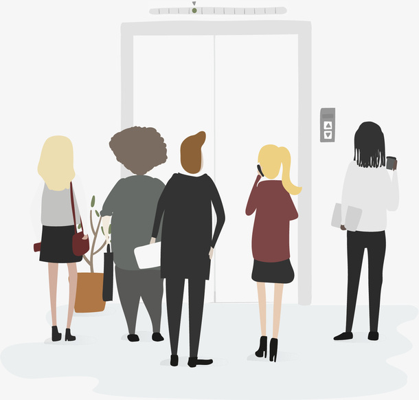 公司上班等待电梯免抠