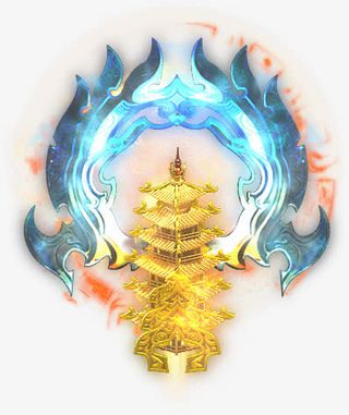 蓝色圣光环绕的金色宝塔免抠