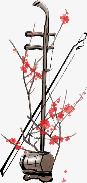 古风手绘乐器插画二胡免抠 古风手绘乐器插画二胡免抠