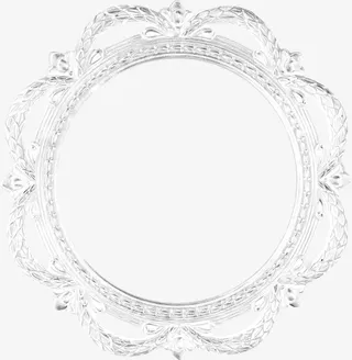 白色花纹圆形镜框免抠